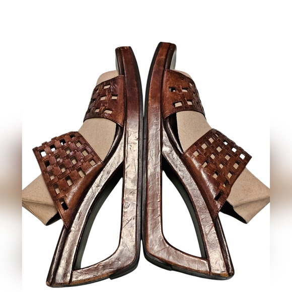Cole Haan studio woven wood platform sandal Asian inspired leather - Picture 7 of 9